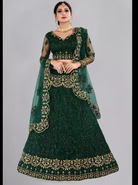 Green Color Bridal Lehenga Choli in Heavy Net with Embroidery and Stone Work