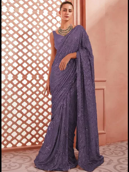 Bollywood Party Wear Sequence Saree in Georgette With Blouse Designer Sequence Saree