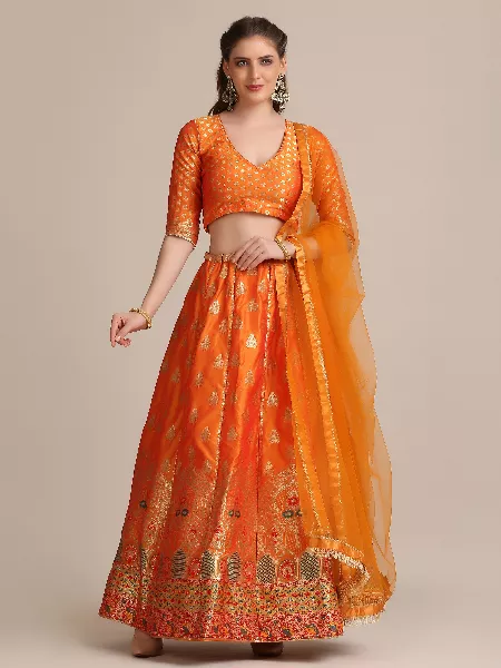 Orange cream contrast combination chiffon & net material beautiful mah -  New India Fashion