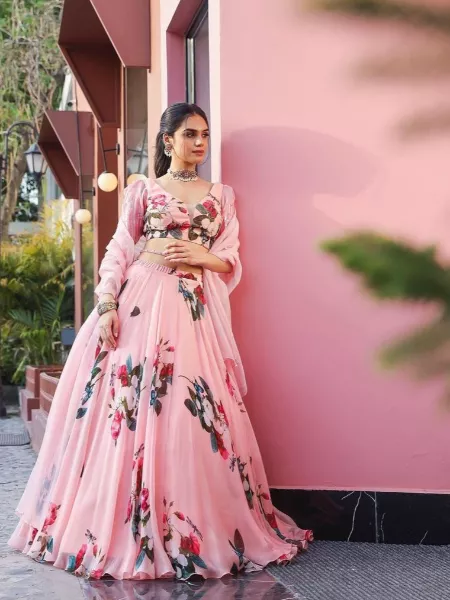 Light Pink Designer Lehenga Choli in Georgette for Party Wear Readymade Lehenga Choli