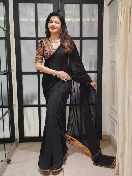 Bhagyashree Saree in Black Georgette With Heavy Designer Readymade Blouse