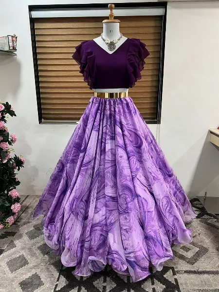 Lavender Color Georgette Lehenga Choli With Digital Print and Readymade Blouse