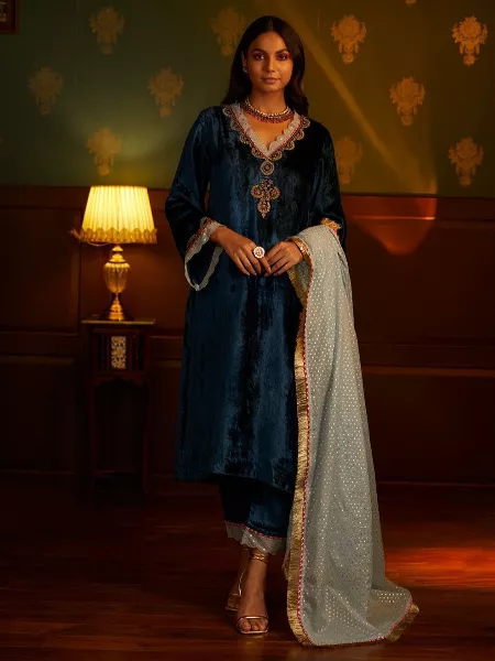 Rama Color Designer Velvet Pakistani Suit With Embroidery Work