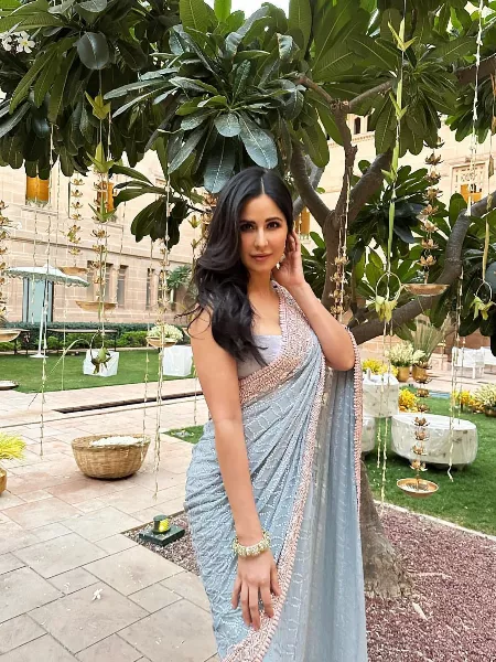 Katrina Kaif Saree in Sky Blue Color With Heavy Sequence Work for Party Wear and Reception