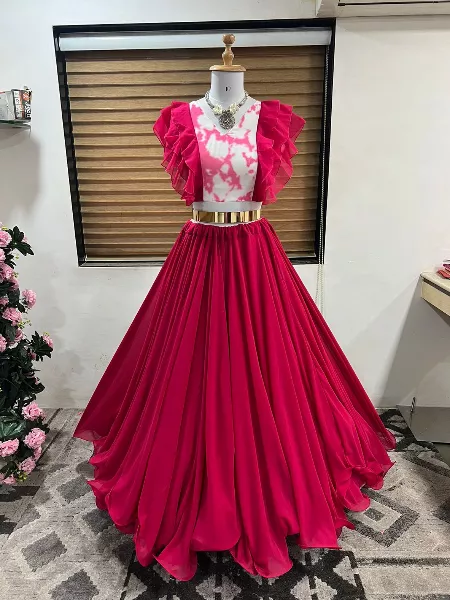 Pink Color Georgette Lehenga Choli With Digital Print and Readymade Blouse