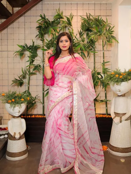 White and Pink Color Wedding Designer Saree in Soft Organza Fabric With Embroidery Work