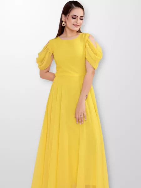 Gorgeous Look Yellow Color Haldi Gown in Georgette with Fancy Sleeves