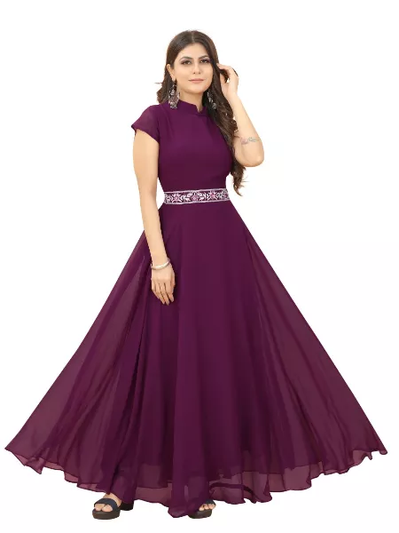 Gorgeous Look Wine Color Georgette Party Wear Gown