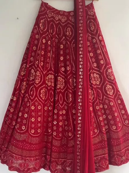 Boutique Style Bridal Sequence Work Lehenga Choli in Red Georgette With Dupatta Custom Stitching Service