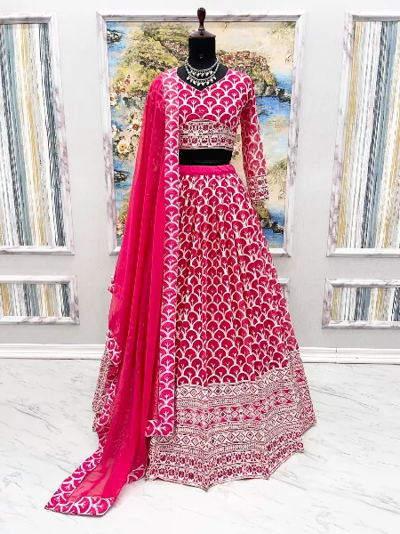 Pink Color Heavy Embroidery Work Lehenga Choli in Georgette With Dupatta