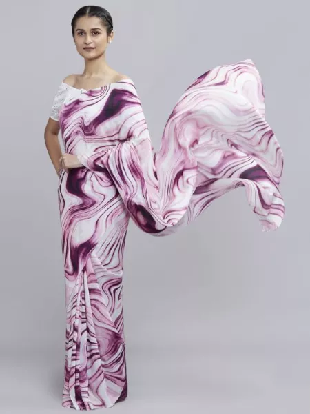Purple Color Zebra Print Designer Saree in Chinnon Silk With Blouse