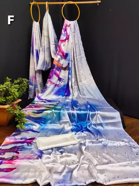 Holi Festival Saree in Japan Satin with Beautiful Hand Print and Blouse Sari for Holi