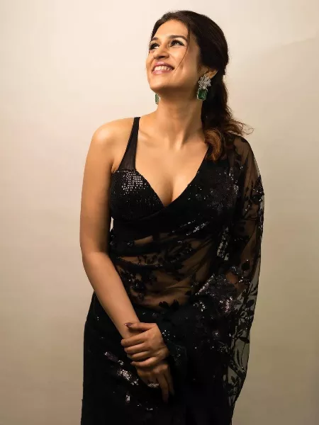 Shraddha Das Bollywood Saree in Black Georgette Fabric With Sequence Blouse