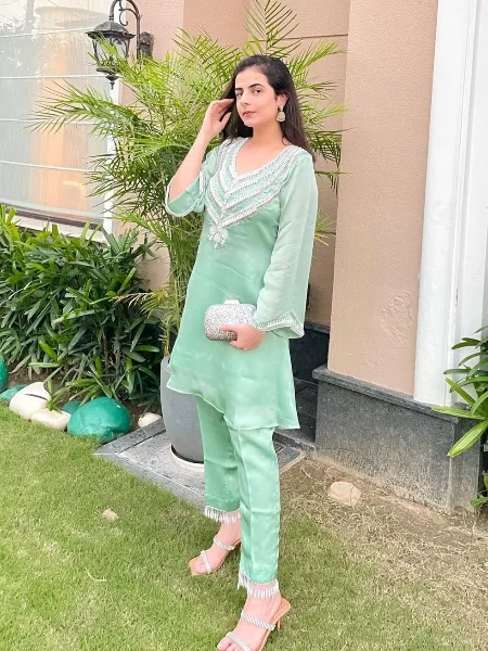 Eid Festival Wear Pakistani Suit With Pant And Dupatta With Hand Work