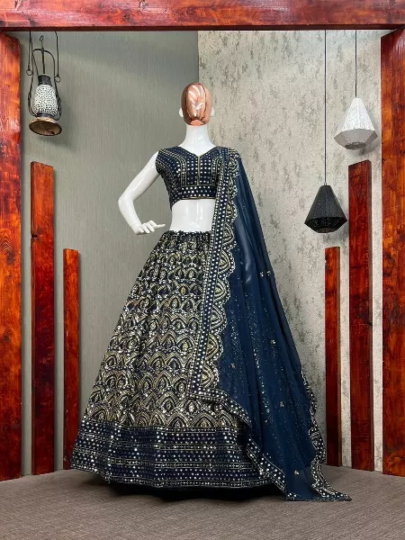 Designer Wear Heavy Sequence Embroidered Foil Paper Work Georgette Lehenga Choli