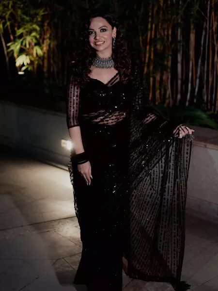 Black Color Party Wear Bollywood Saree in Net With Sequins Work Saree and Blouse