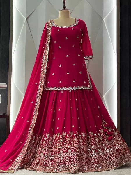 Pink Color Pakistani Indo Western in Georgette With Sequence Real Mirror Work