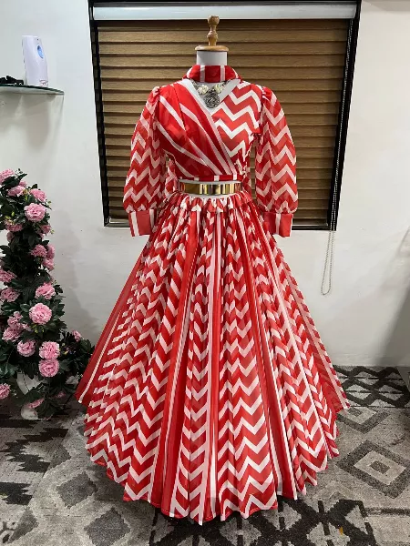 Stylish Readymade Blouse Lehenga Choli in Red With Digital Print and Dupatta