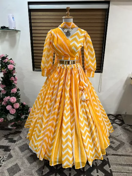 Stylish Readymade Blouse Lehenga Choli in Yellow With Digital Print and Dupatta