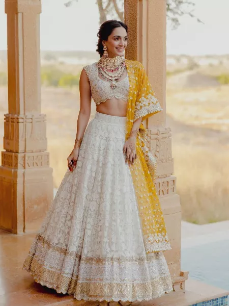 Kiara Advani Wedding Lehenga Choli in Georgette With Sequence Work and Can Can for Flair