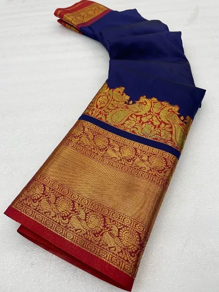 Narayanpet Sarees for South Indian Wedding in Navy Blue Bridesmaid Saree With Blouse