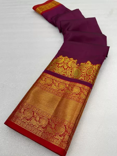 Narayanpet Sarees for South Indian Wedding in Wine Bridesmaid Saree With Blouse