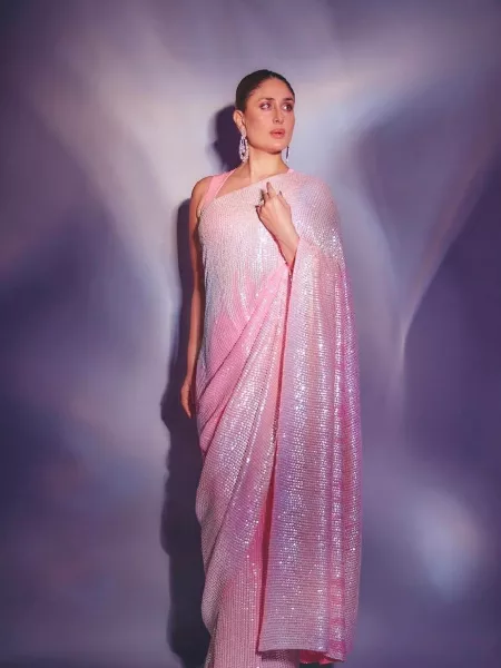 Kareena Kapoor Saree in Light Pink Georgette With Sequence Embroidery Work