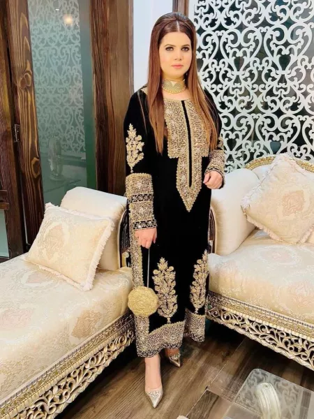 Eid Festival Wear Black Velvet Salwar Kameez With Embroidery and Sequence Work