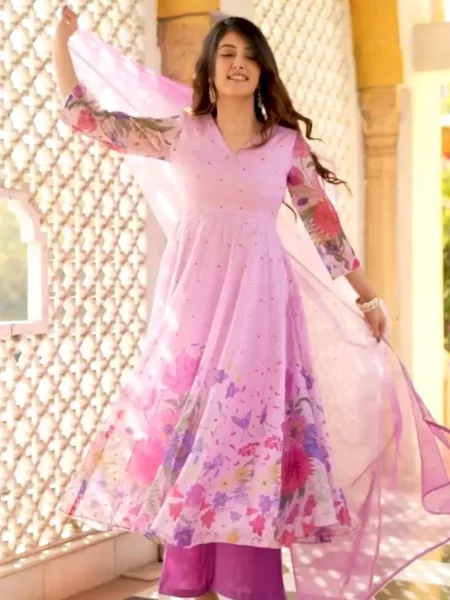 Indian Party Wear Salwar Suit in Light Pink With Digital Print and Dupatta