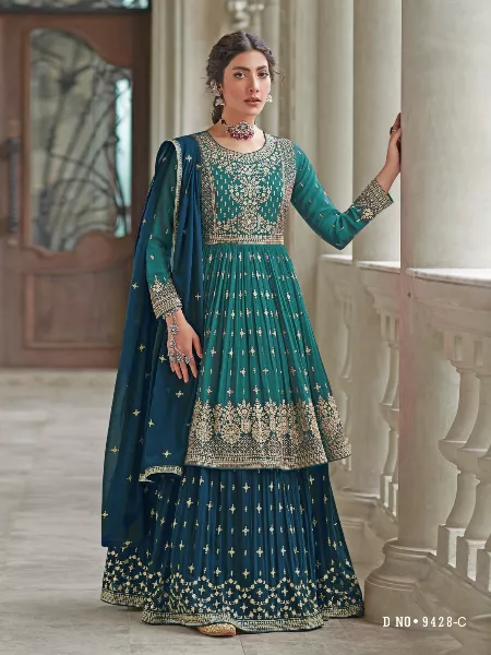 Eid Festival Rama Top With Blue Lehenga and Dupatta With Heavy Embroidery
