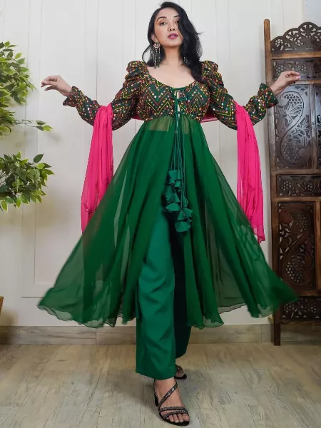 Mehendi Ceremony Green Salwar Suit in Georgette With Sequence Embroidery