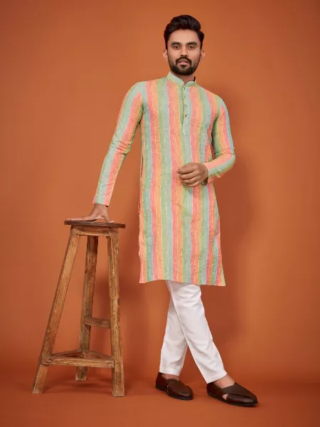 Ramadan Eid Men's Traditional Kurta in Multi Color With Pajama and Sequence