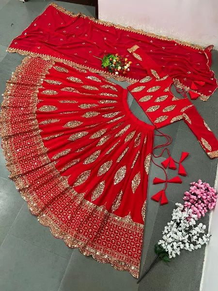 Red Color Sequence Lehenga Choli in Georgette With Dupatta Ready to Wear Lehenga Choli in Red
