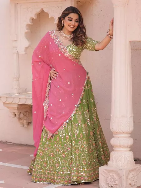 Light Green Georgette Lehenga Choli With Heavy Sequence Work and Dupatta