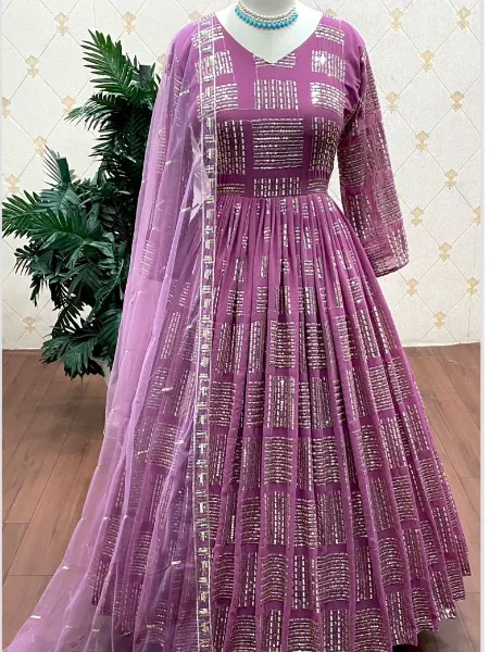 Ramadan Eid Gown in Lavender Color Georgette With Beautiful Sequence Work