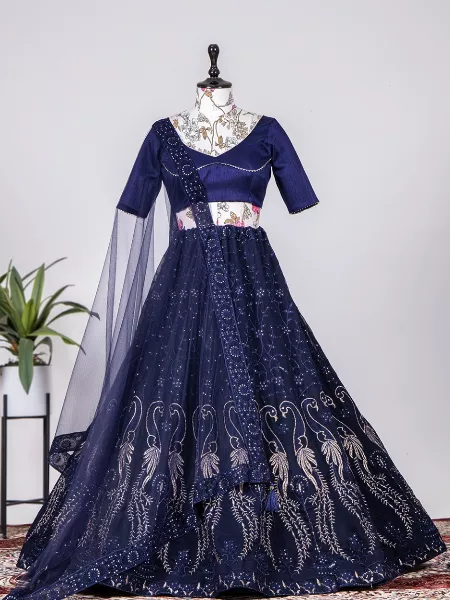 Blue Color Bridal Lehenga Choli in Georgette With Peacock Embroidery Work