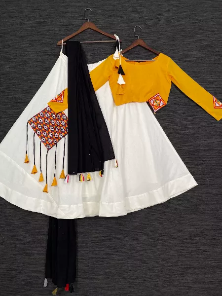 Navaratri Lehenga Choli in White Color Cotton With Embroidery Navratri Special Readymade Lehenga Choli