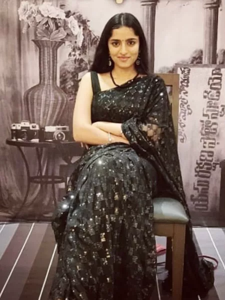 Divya Sripada Saree South Indian Actress Black Color Saree in Georgette With Sequence Work