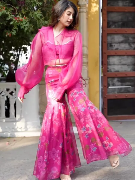 Pink Designer 3 Piece Western Dress With Digital Print for Party Event
