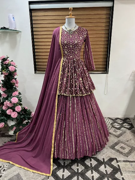 Dusty Pink Indo Western in Georgette With Heavy Embroidery Work and Dupatta