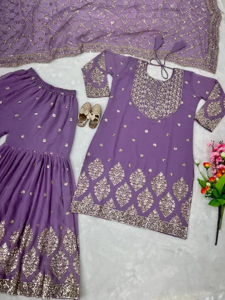 Onion Color Heavy Top Sharara Suit With Dupatta and Sequence Work