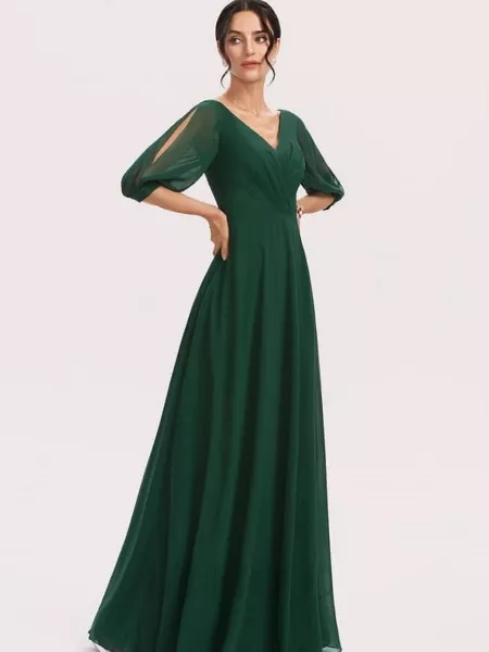 Green Color v Neck Women's Gown in Georgette for Prom Night and Party