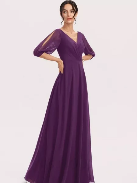 Wine Color v Neck Women's Gown in Georgette for Prom Night and Party