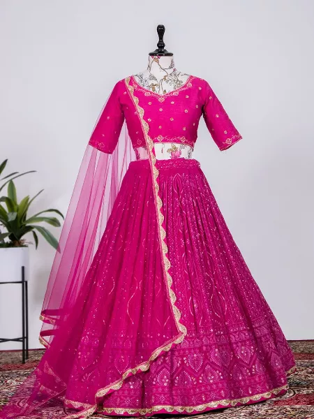 Pink Color Bridal Lehenga Choli With Heavy Embroidery Lehenga and Handwork Blouse Indian Wedding Lehenga