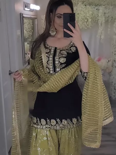 Punjabi Patiyala Suit in Black Color Georgette With Dhoti and Dupatta With Sequence Work