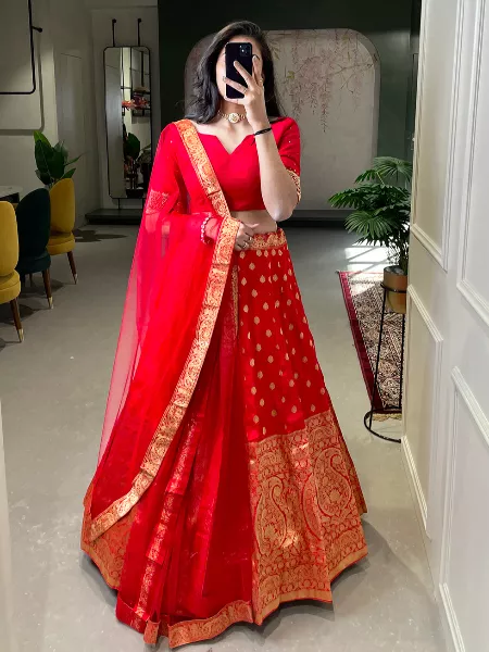 Red Color Paithani Silk Lehenga Choli for Bridal and Bridesmaid Lehenga Choli
