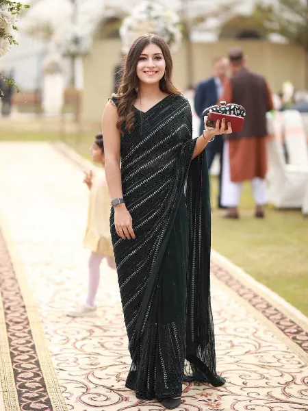Black Color Party and Reception Wear Saree With Sequence Embroidery Work