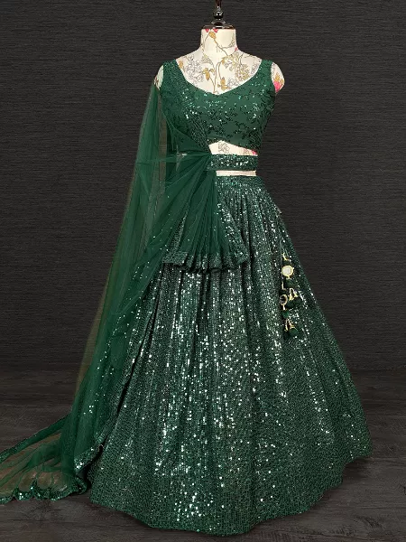 Bridal Green Color Lehenga Choli for Indian Wedding in Georgette With Sequence