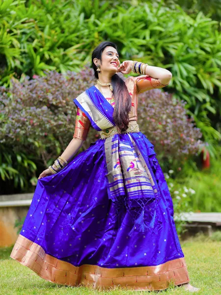 Blue Paithani Lehenga Choli Traditional Touch to Look Adorning in Jacquard
