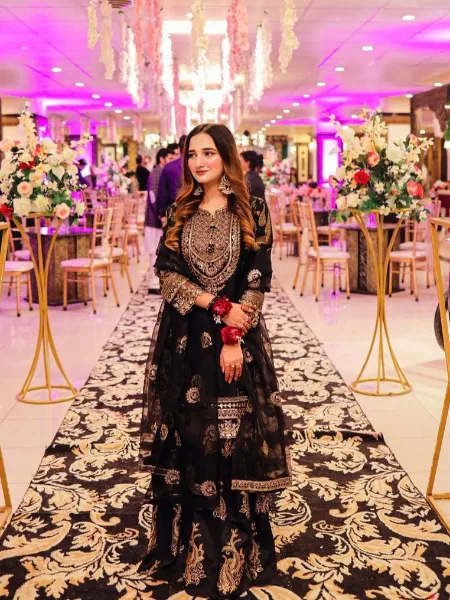 Black Color Pakistani Sharara With Heavy Embroidery Work for Pakistani Wedding Wear